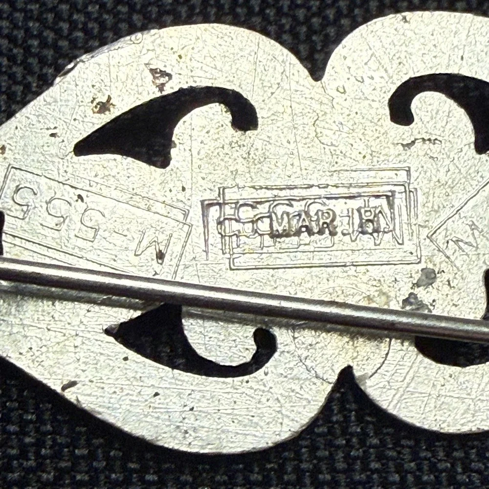 Vintage 1950s Napier Red Rhinestone Bar Brooch‎ Silver Tone Signed M555